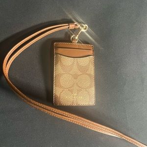 SOLD! Coach F63274 Canvas ID Holder  Lanyard - Khaki And Brown Saddle *Like New